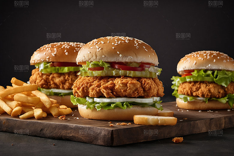 炸鸡汉堡美味美食摄影图