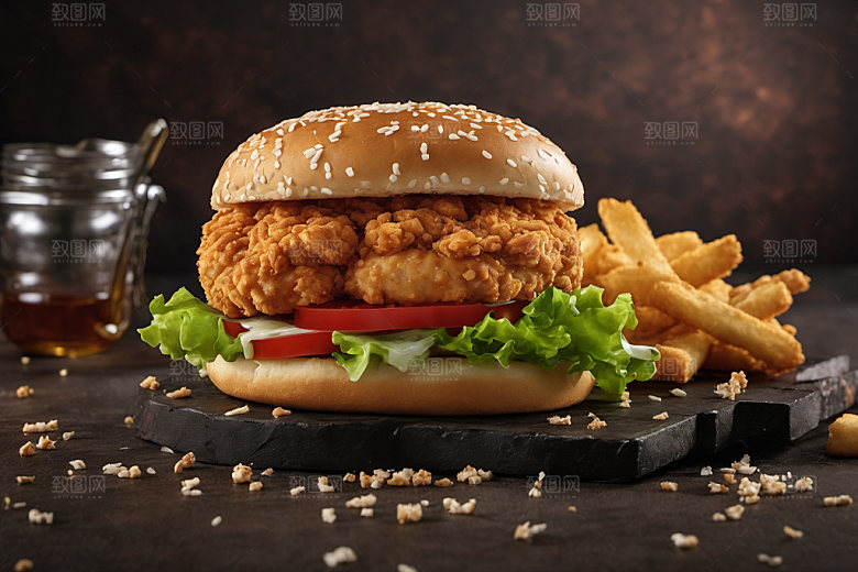 炸鸡汉堡美味美食摄影图
