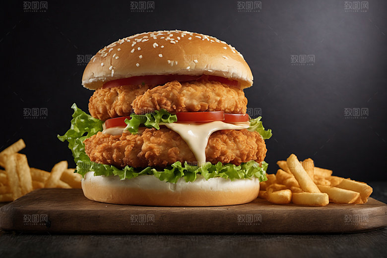 炸鸡汉堡美味美食摄影图