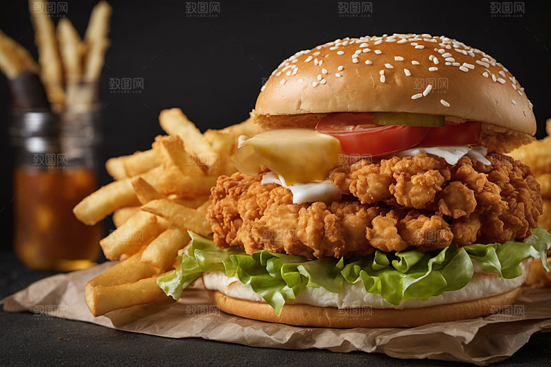 炸鸡汉堡美食美味摄影图