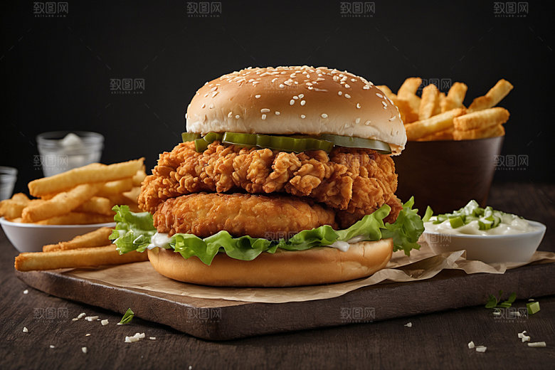 炸鸡汉堡美食西餐摄影图