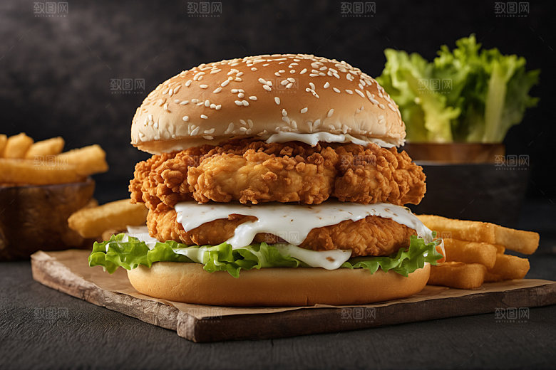 炸鸡汉堡快餐美食摄影图