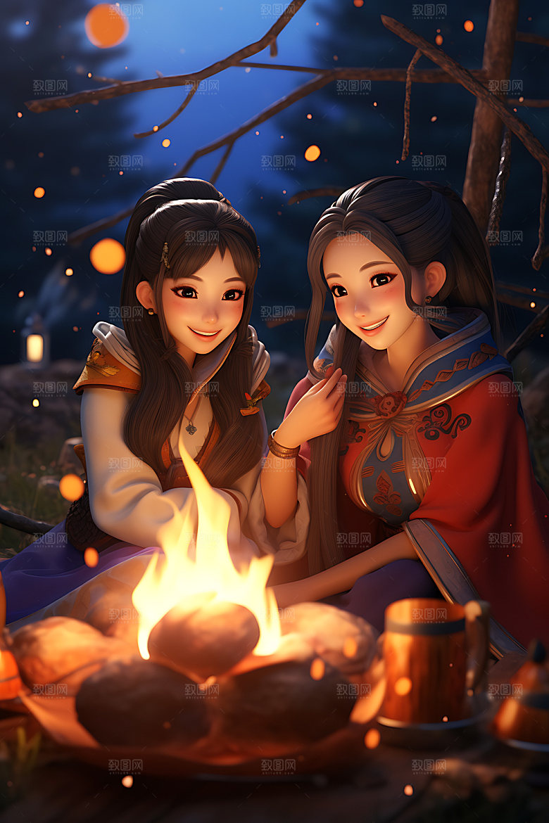汉服露营唯美立体模型