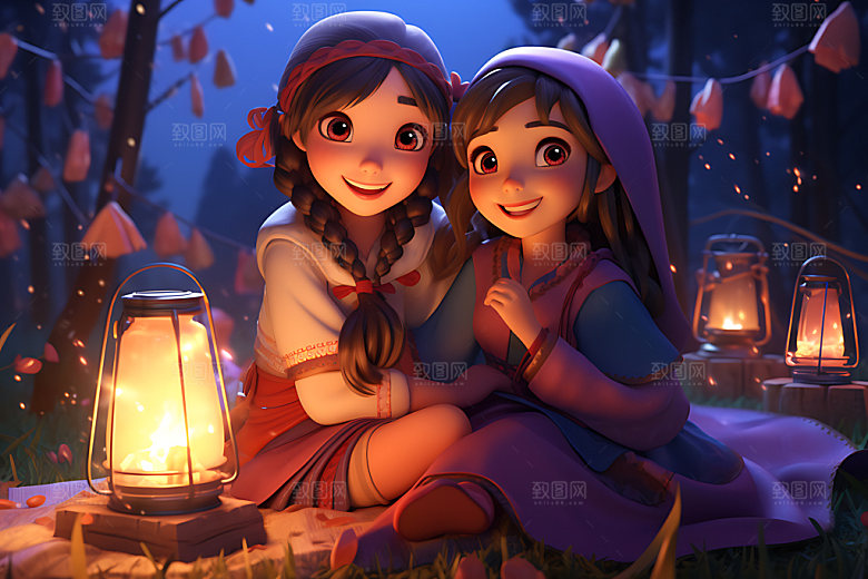 汉服露营唯美立体模型