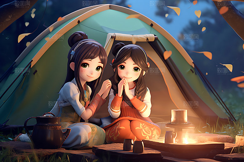 汉服露营中式立体模型