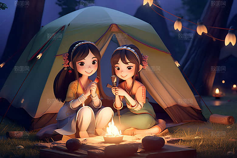 汉服露营立体唯美模型