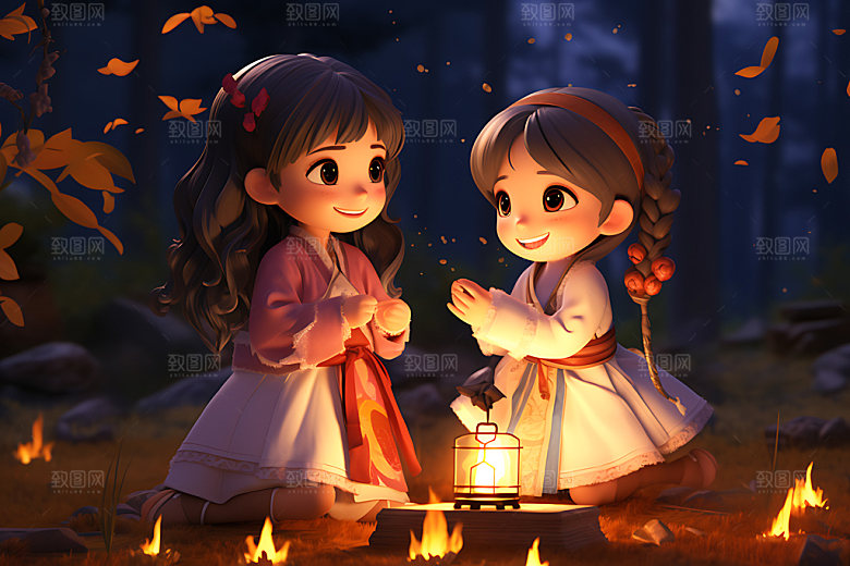 汉服露营可爱野营模型