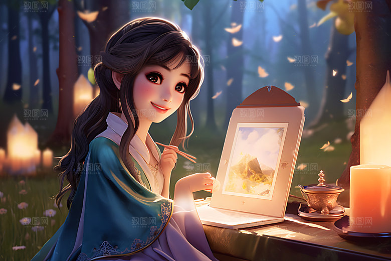 汉服露营人物中式模型