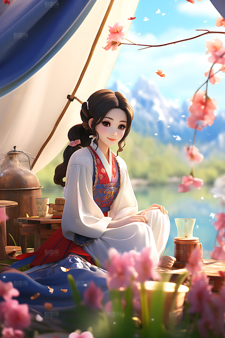汉服露营可爱唯美模型