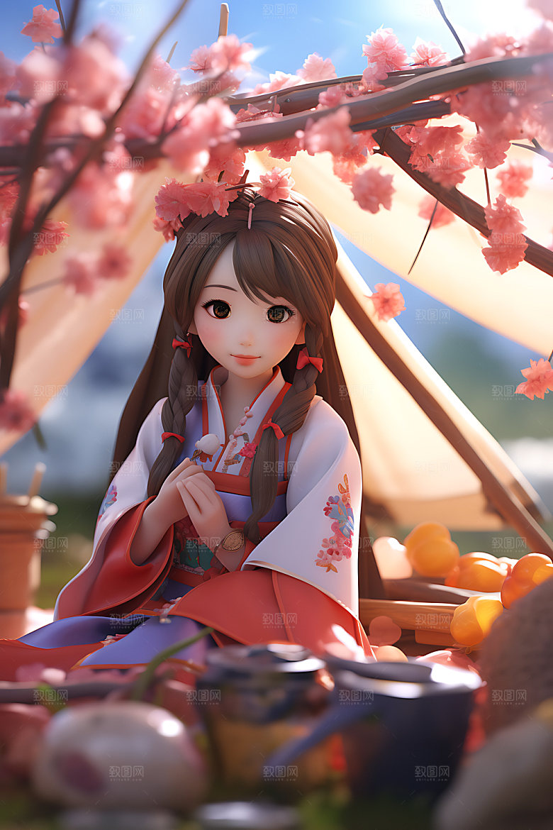 汉服露营唯美3D模型
