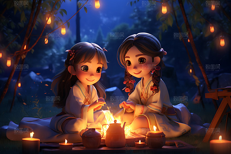 汉服露营唯美3D模型