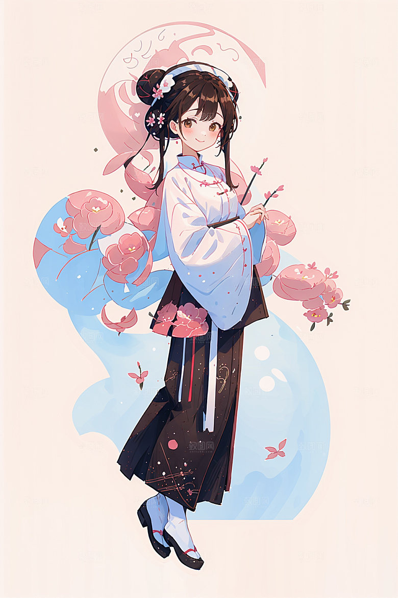 简约风汉服甜美中国风少女插画