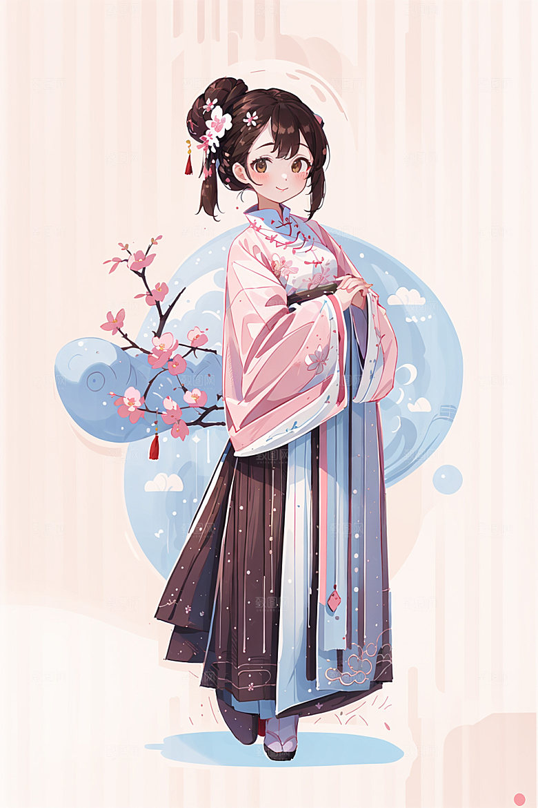 简约风汉服可爱甜美少女插画