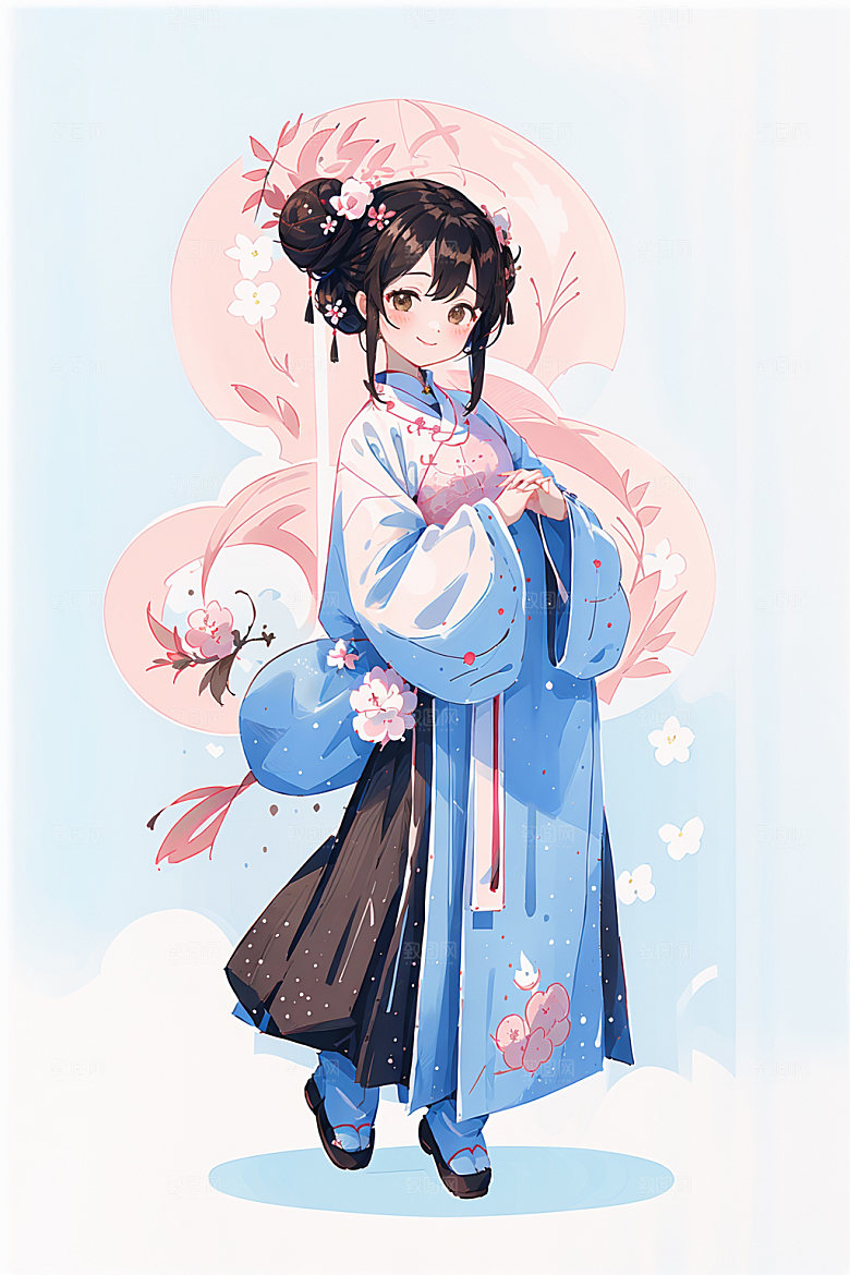 简约风汉服几何背景古风少女插画