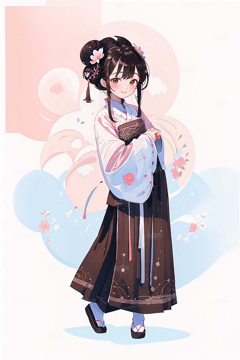 简约风汉服形象扁平化少女插画