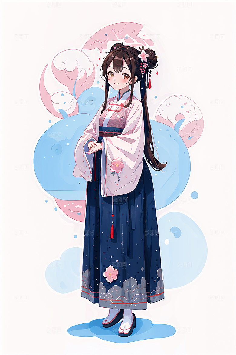 简约风汉服甜美古风少女插画