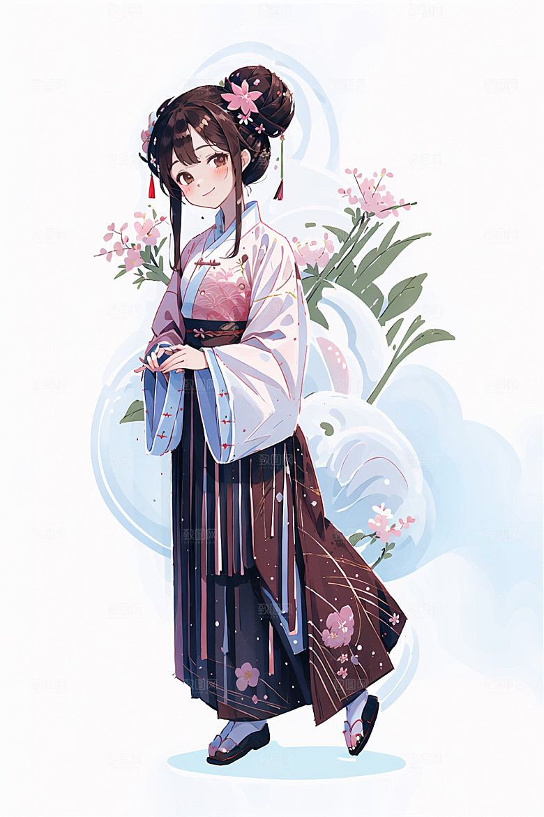 简约风汉服形象可爱少女插画