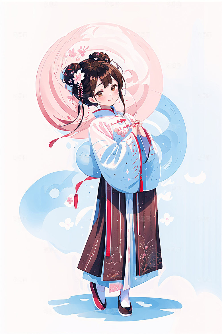简约风汉服甜美古风少女插画