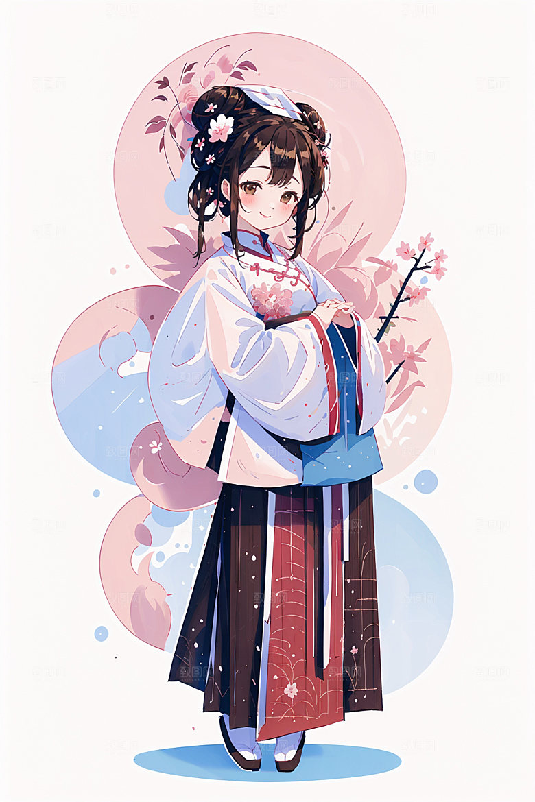 简约风汉服中国风古风少女插画