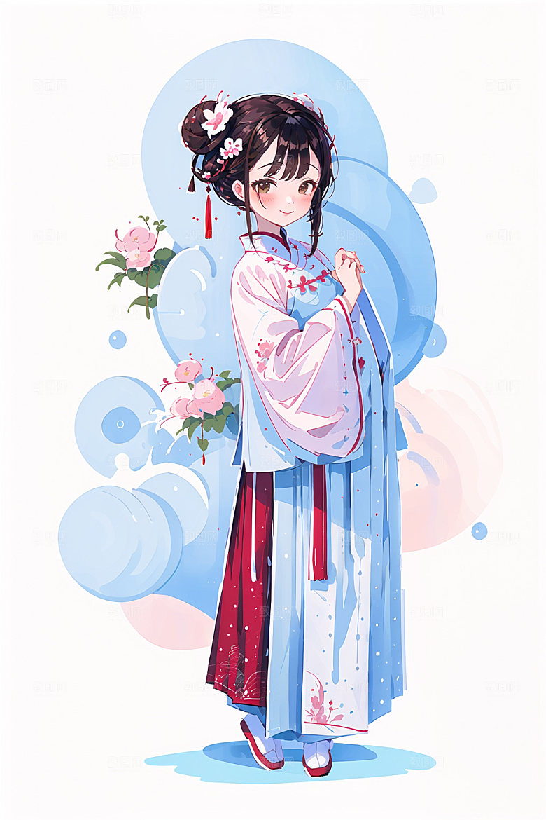 简约风汉服中国风形象少女插画
