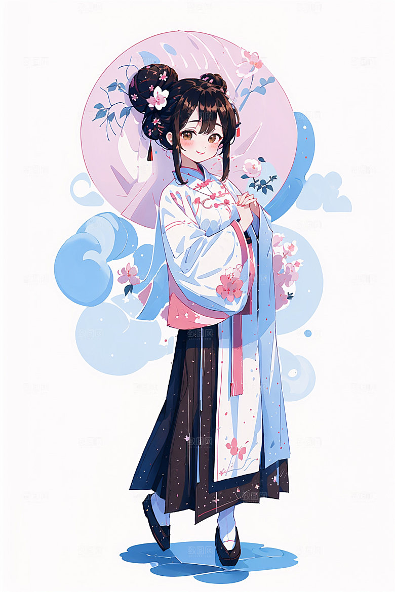 简约风汉服中国风可爱少女插画