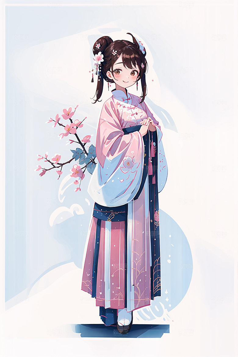 简约风汉服可爱古风少女插画