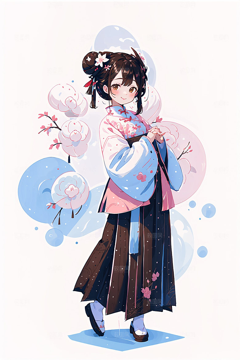 简约风汉服中国风甜美少女插画