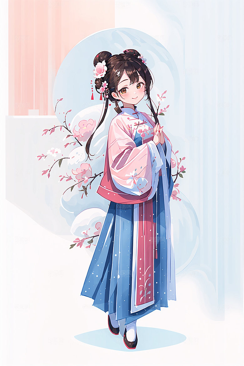 简约风汉服甜美古风少女插画