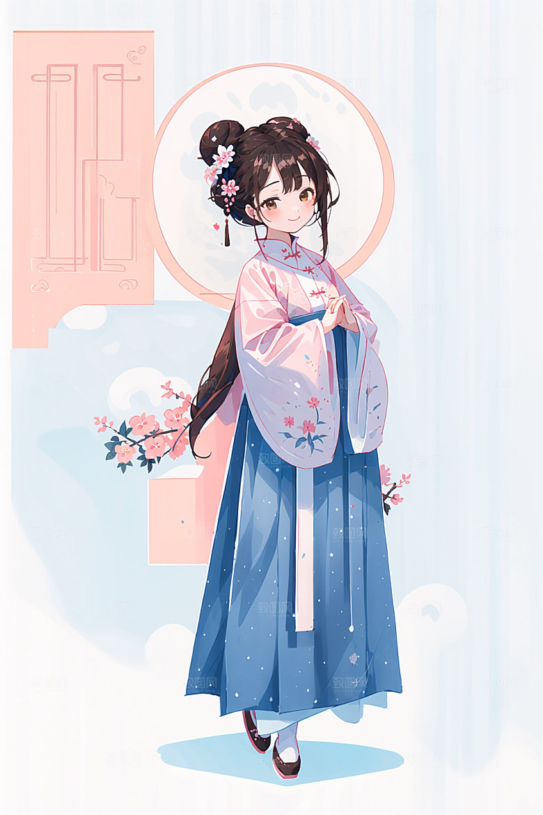 简约风汉服古风形象少女插画