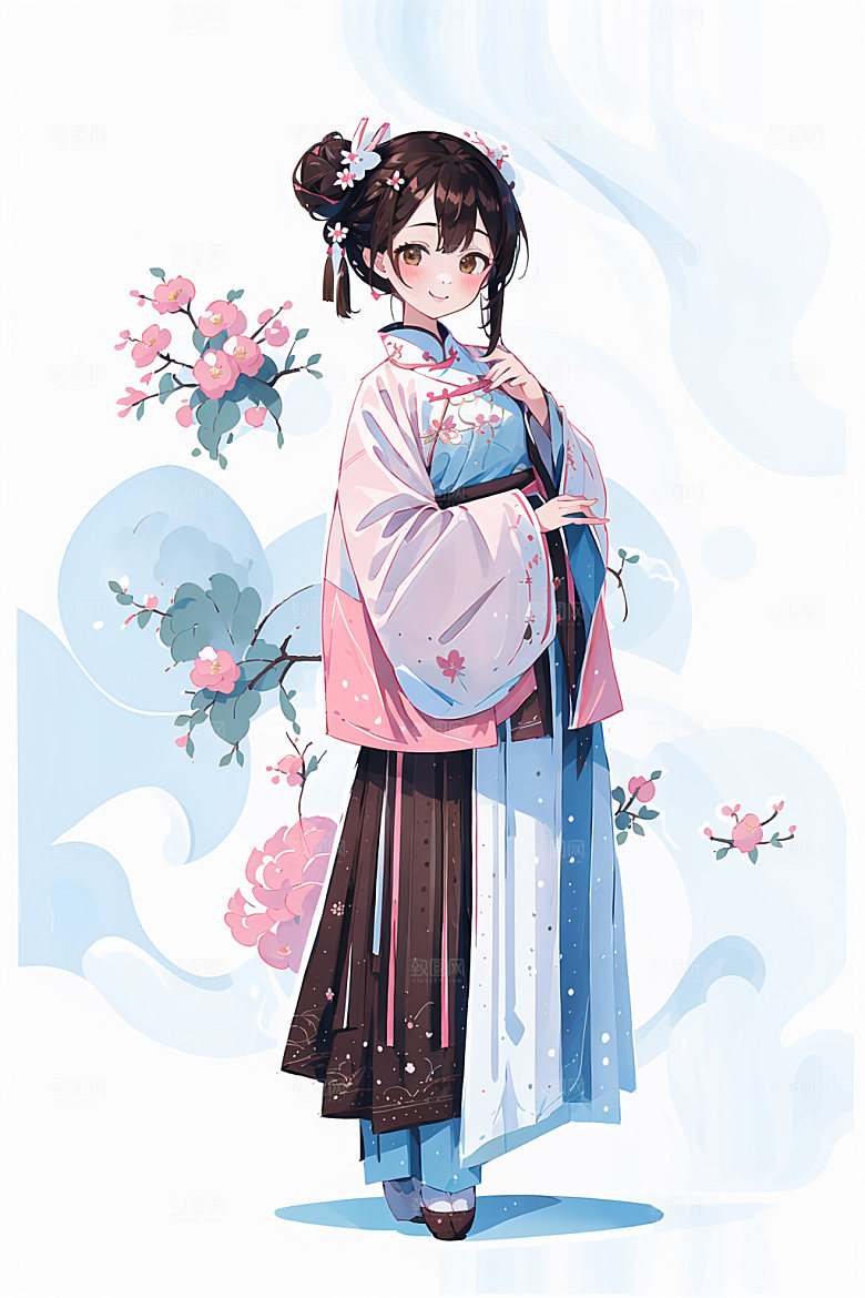 简约风汉服几何背景形象少女插画