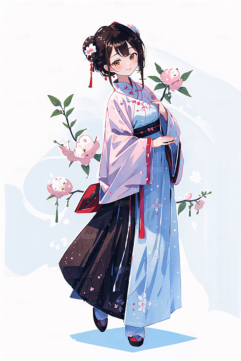 简约风汉服形象中国风少女插画