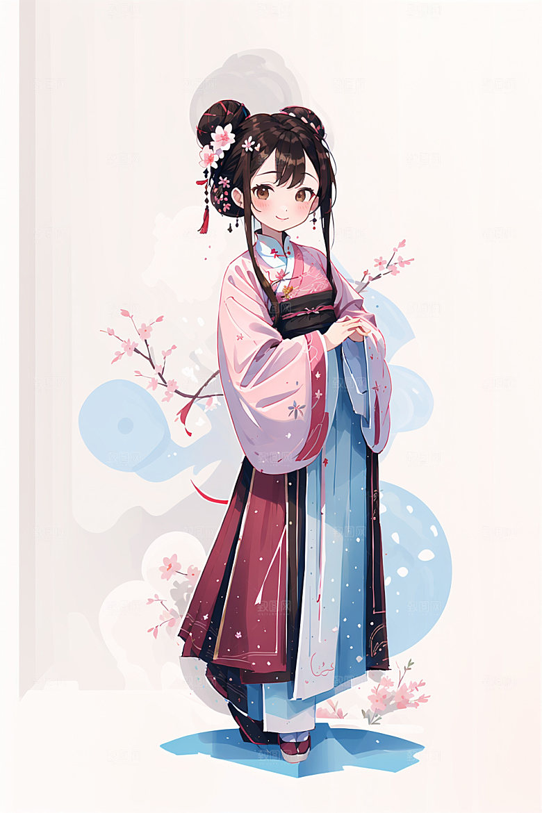 简约风汉服中国风可爱少女插画