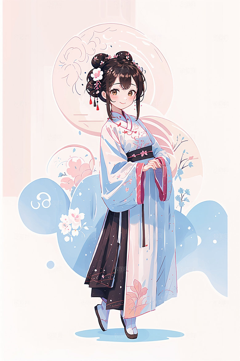 简约风汉服甜美可爱少女插画