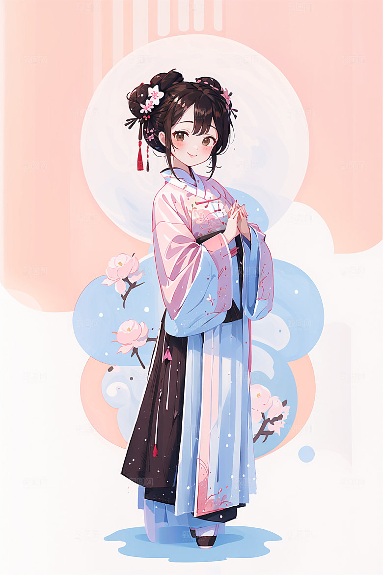 简约风汉服几何背景形象少女插画
