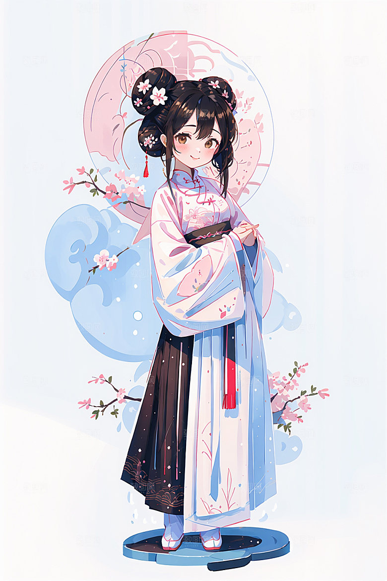 简约风汉服可爱中国风少女插画
