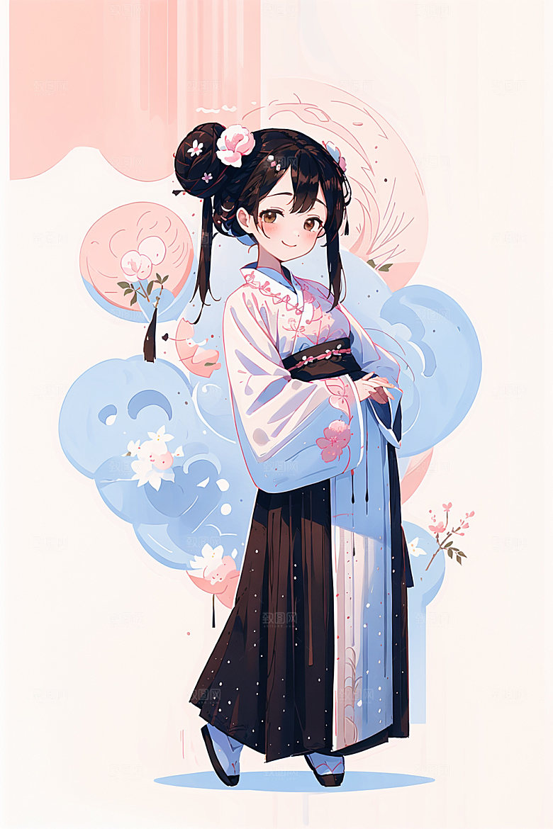 简约风汉服甜美古风少女插画
