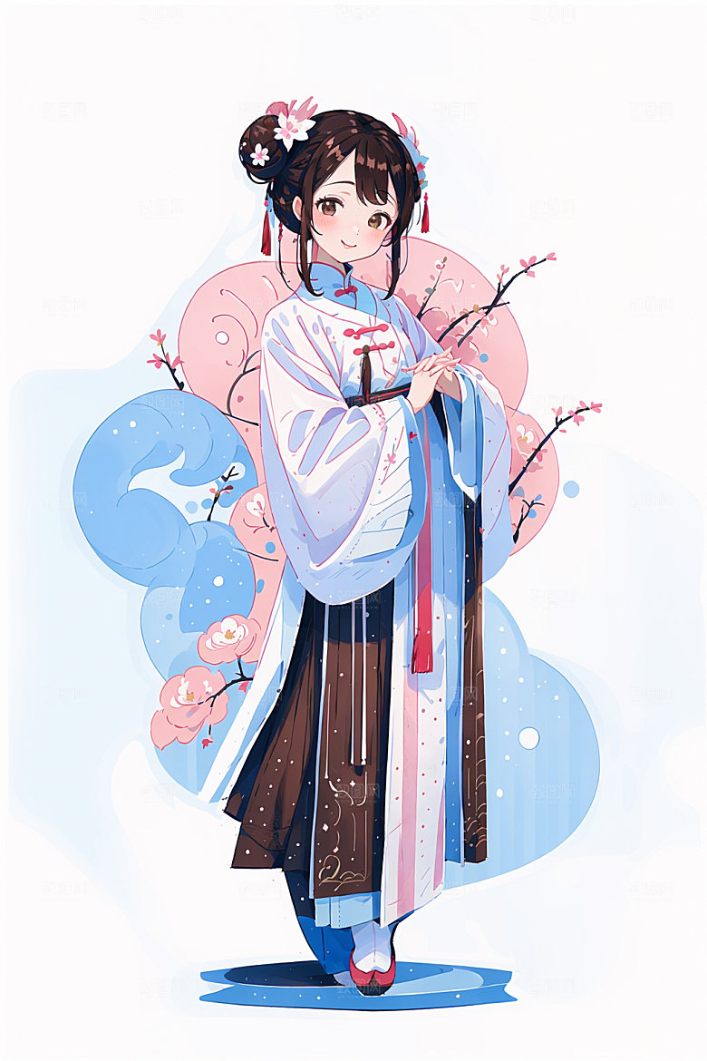 简约风汉服中国风古风少女插画
