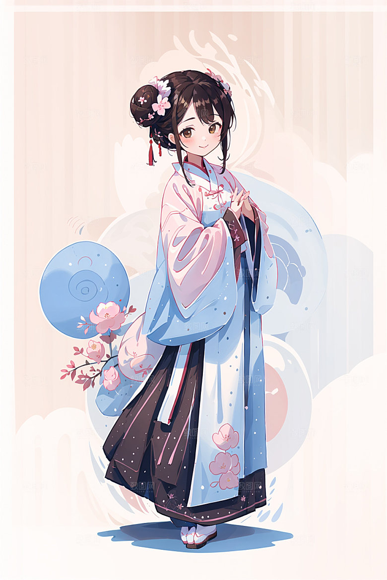简约风汉服可爱甜美少女插画