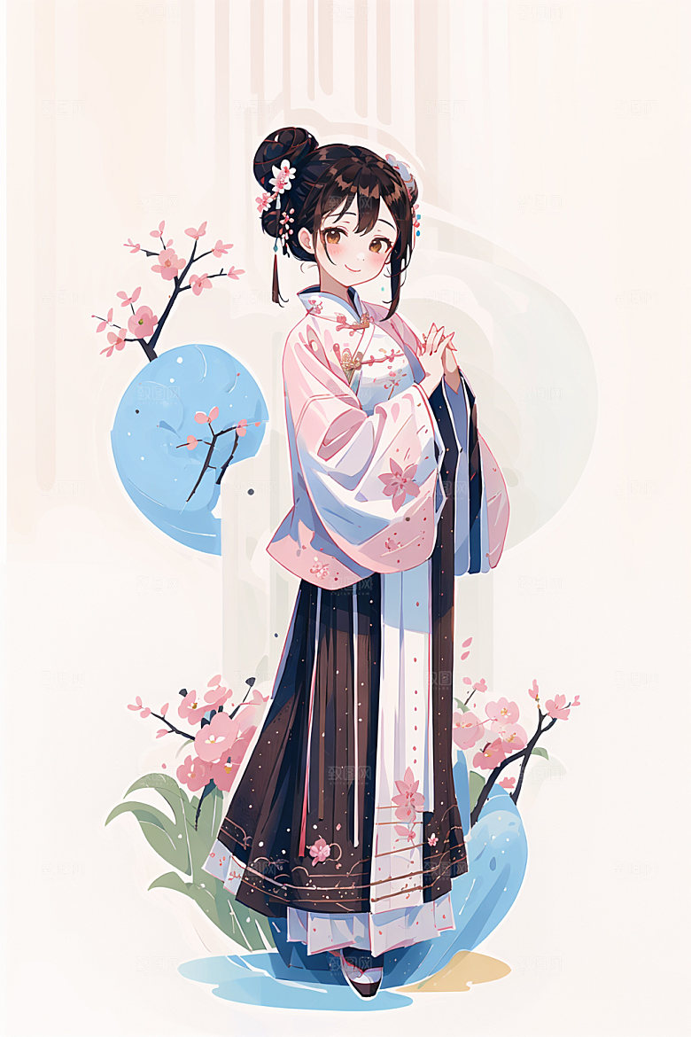 简约风汉服甜美形象少女插画