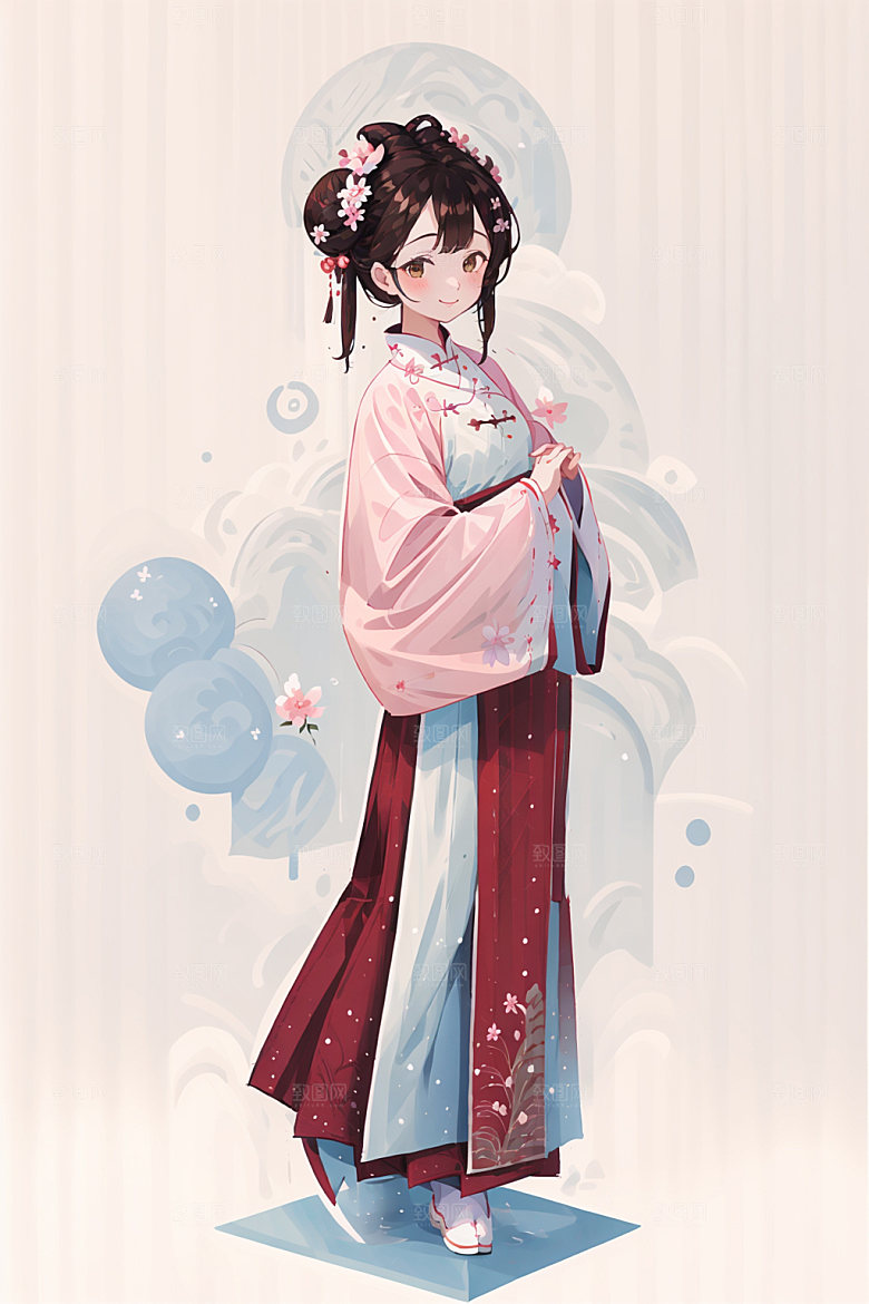 简约风汉服甜美形象少女插画