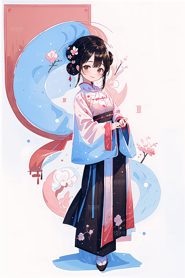 简约风汉服甜美古风少女插画