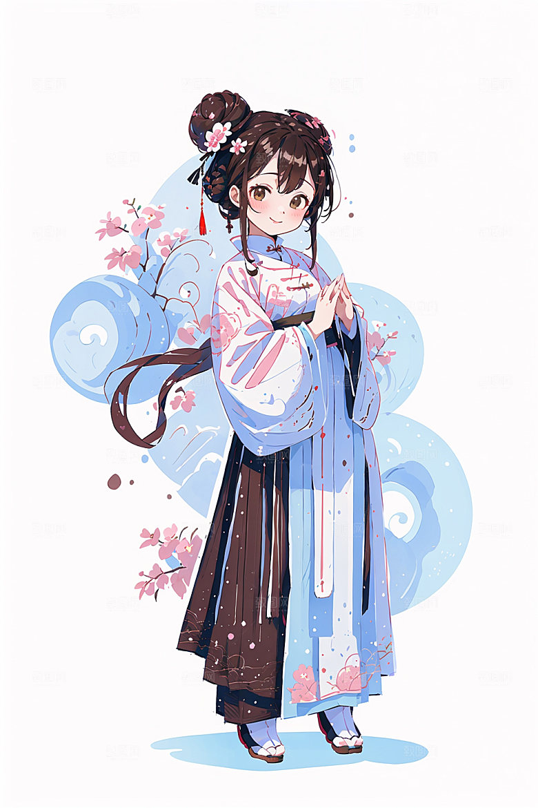 简约风汉服形象中国风少女插画