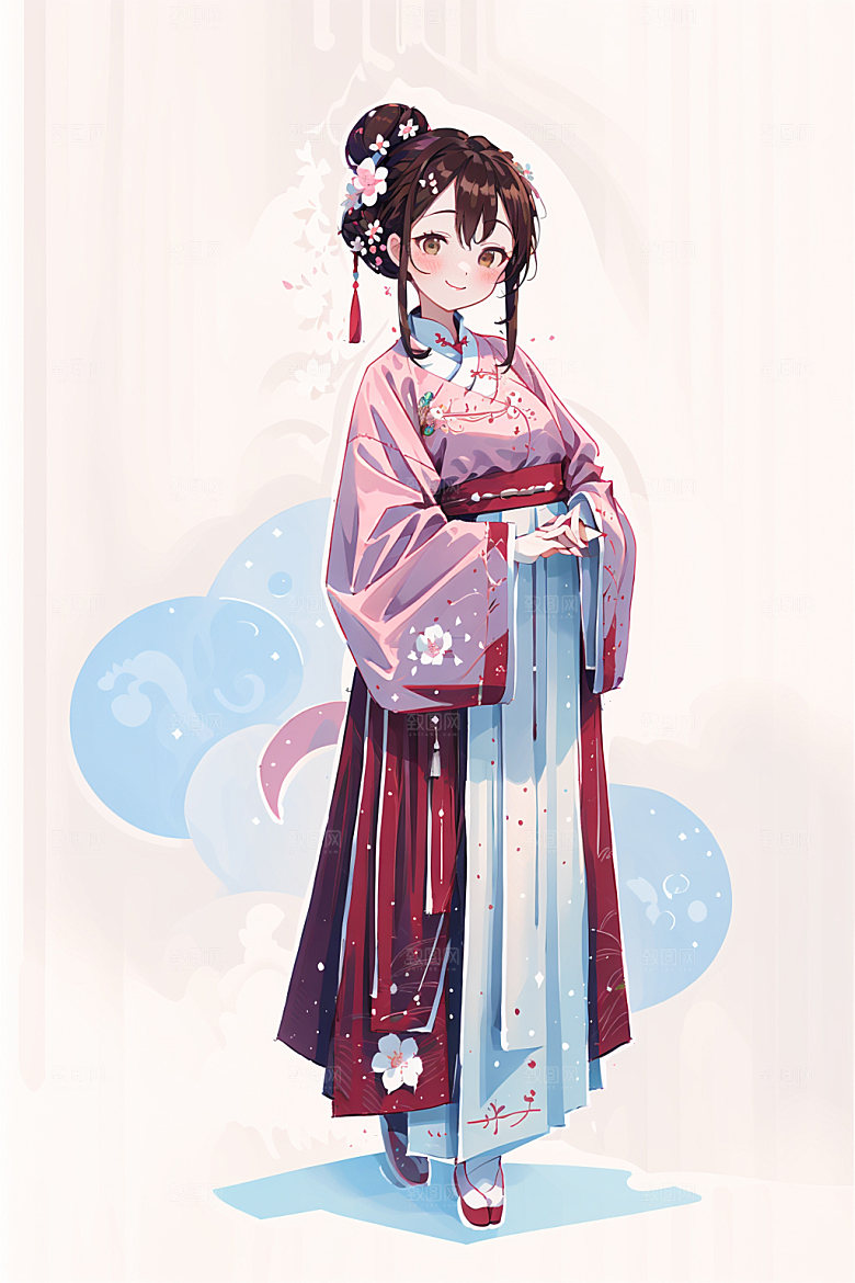 简约风汉服形象可爱少女插画