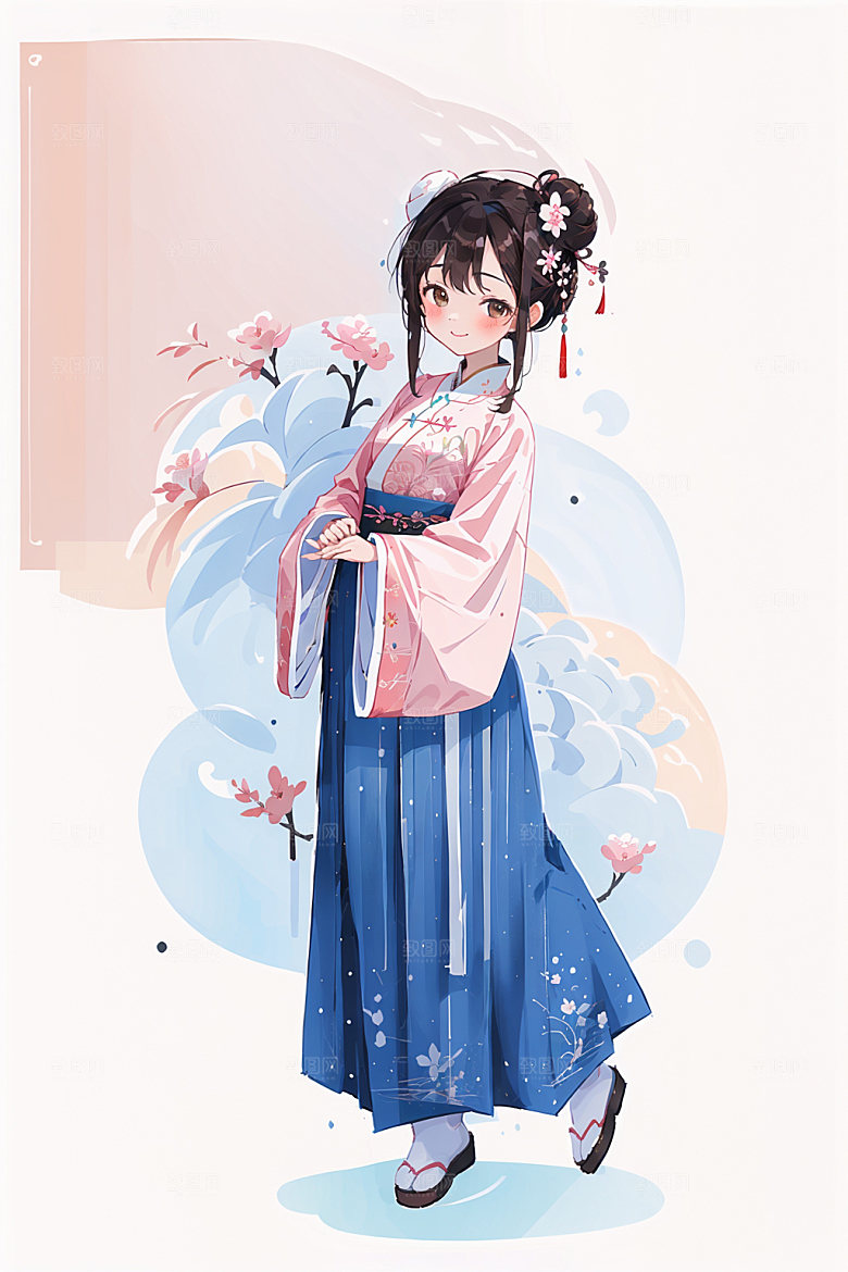简约风汉服可爱古风少女插画