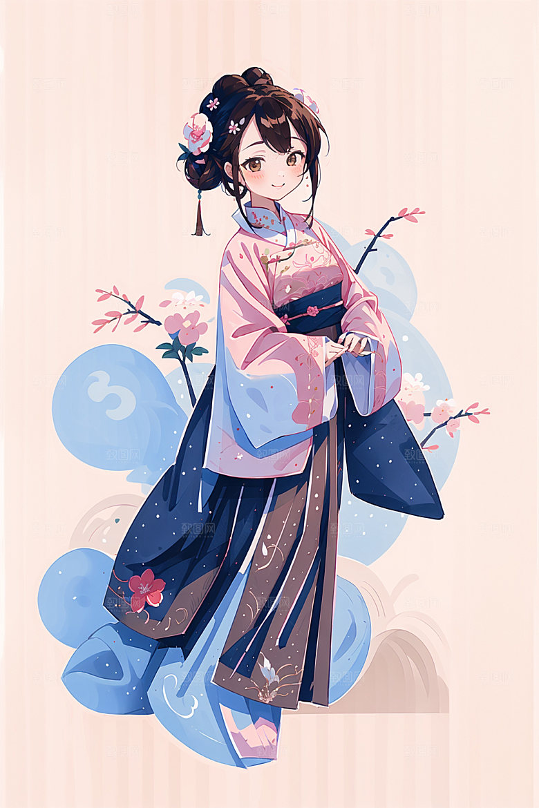 简约风汉服古风可爱少女插画