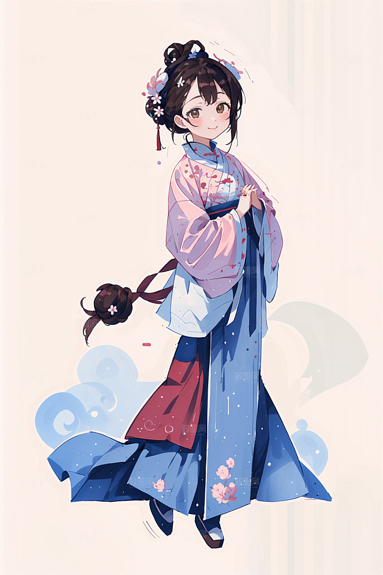 简约风汉服中国风形象少女插画