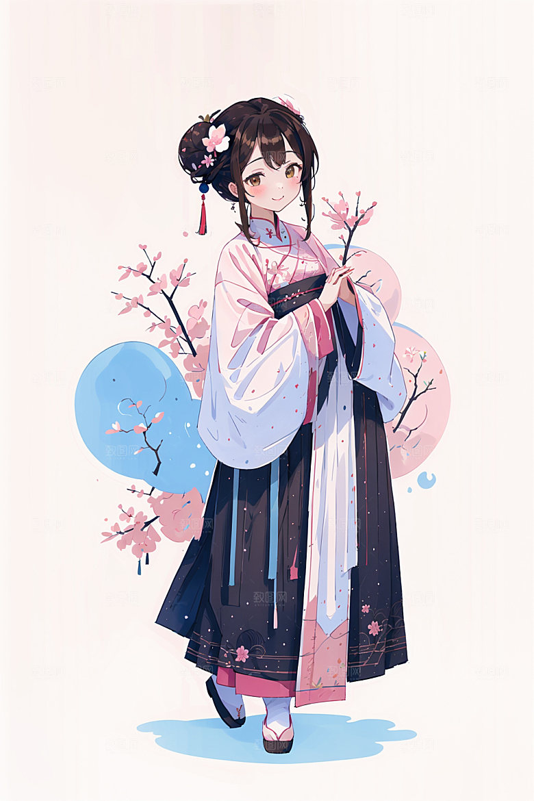 简约风汉服可爱中国风少女插画