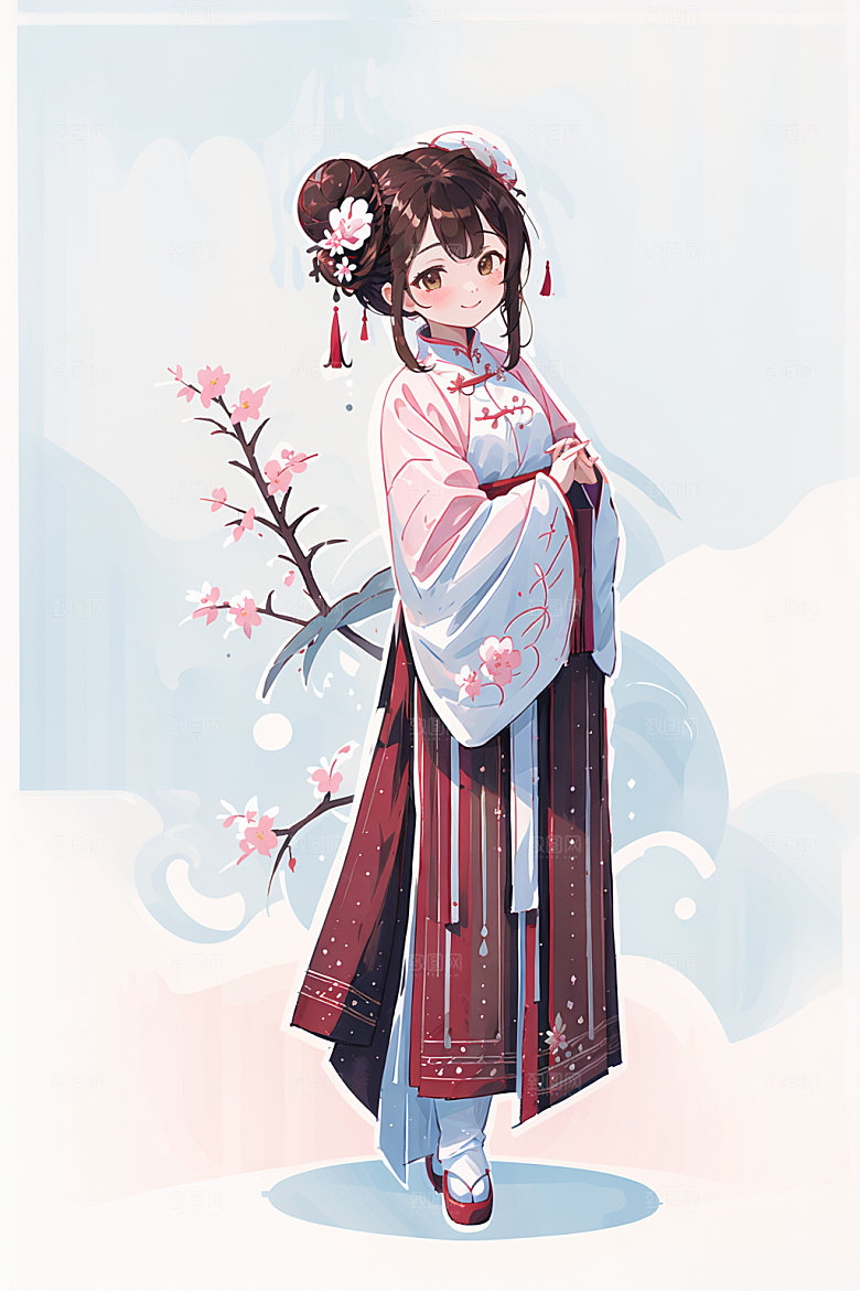 简约风汉服形象可爱少女插画