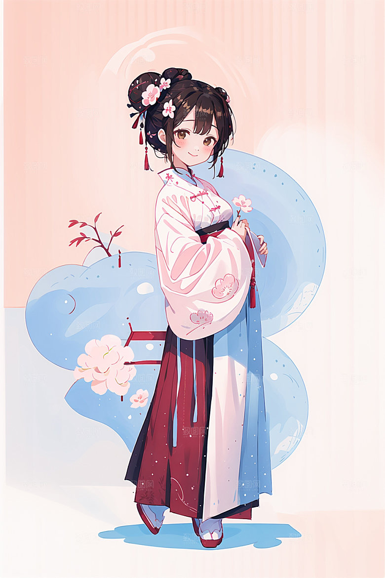 简约风汉服可爱形象少女插画
