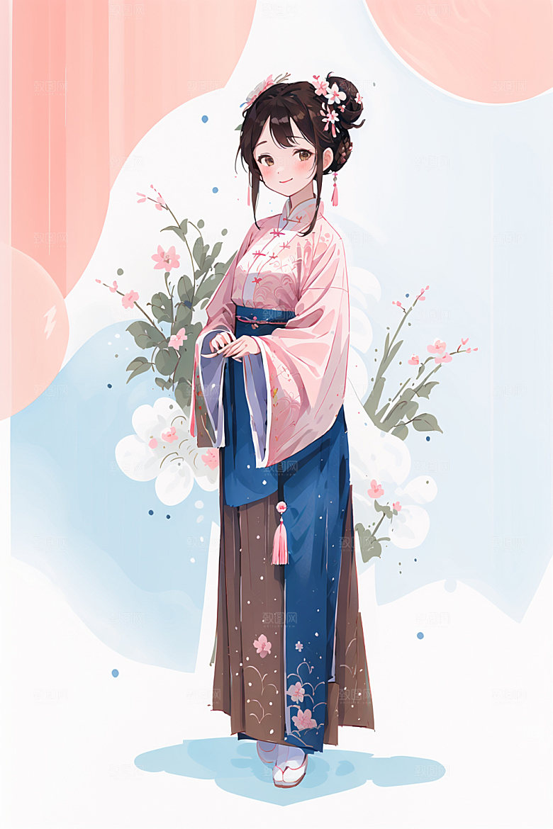 简约风汉服可爱甜美少女插画